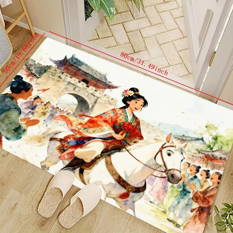 

1 шт., коврик для верховой езды в стиле Мулан, принцесса, лошадь, традиционный китайский древний королевский акварельный художественный декоративный напольный коврик,