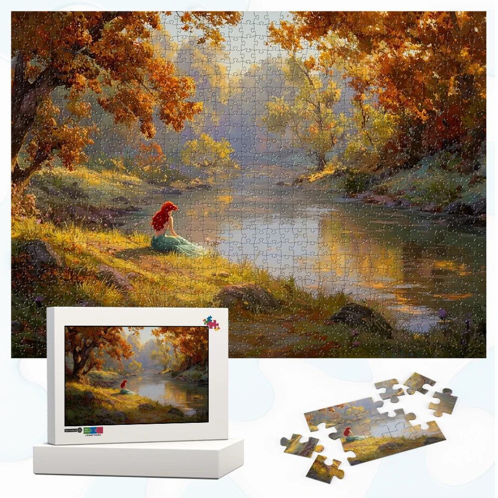 

Ариэль Принцесса Диснея Пазлы Disney Peaceful Autumn Riverbank DIY Большие игры-головоломки Игрушки Красочные деревья Мультяшные головоломки