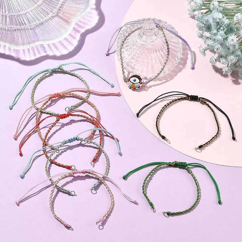 8pcs Adjustable Nylon Braided Rope Bracelet Cord Blank Bracelet String With Jump Ring Woven Bangle Base for DIY Jewelry Making