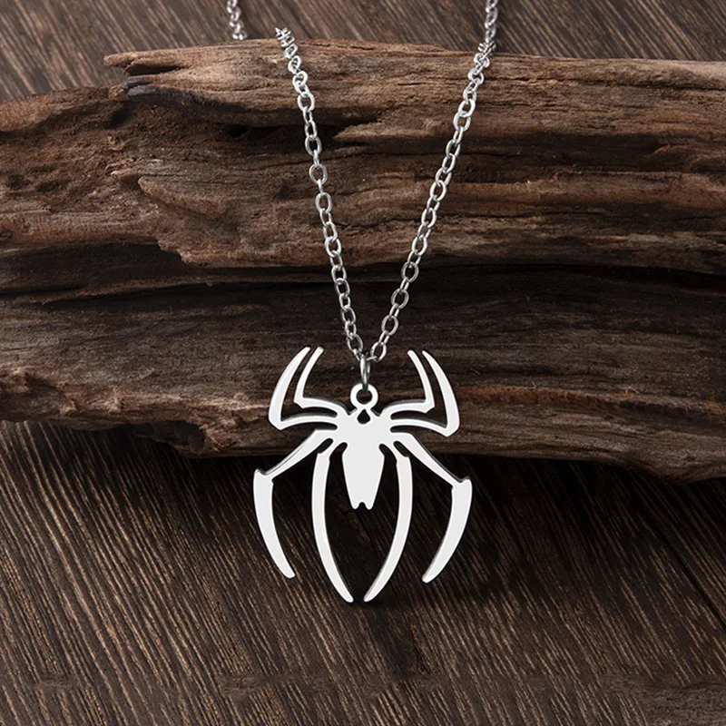 Punk Stainless Steel Halloween Necklace Hip Hop Black Spider Pendant Necklaces For Men Boys Jewelry Gift