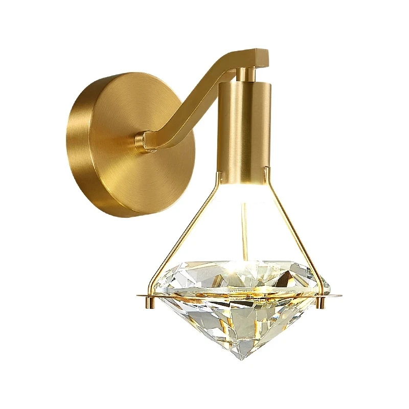 

New Luxury Led Golden Wall Lamp For Tv Background Hotel Bedside Aisle Stairwell Crystal Lampshade Decor Lighting Fixtures