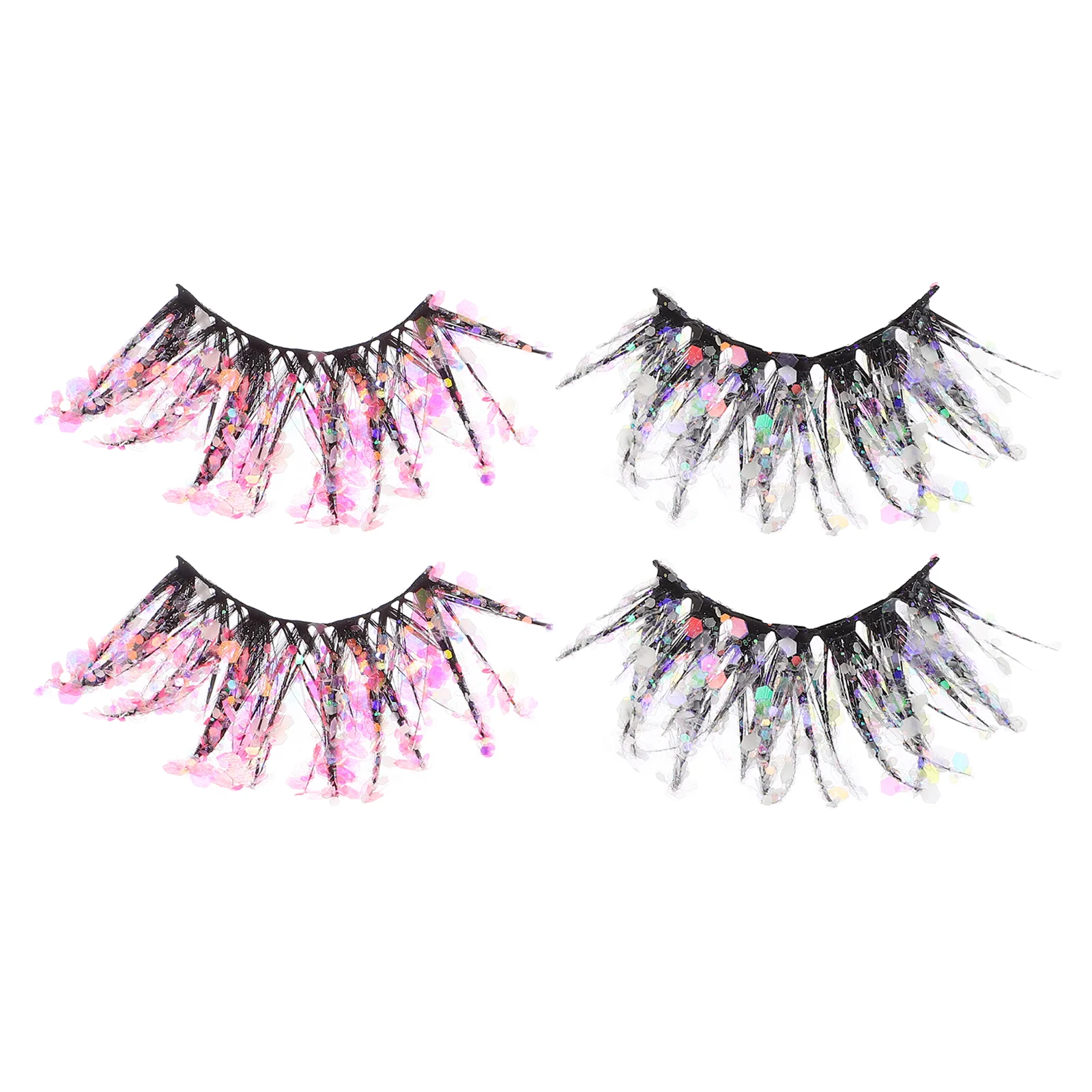 

2 Pairs Fake Eyelashes Luminous Binders Artificial Women Glitter False Fiber Sequin Miss