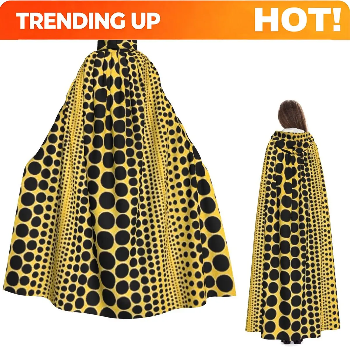Customization Yayoi Kusama Pumpkin Abstract Art Long Hooded Cloak Witch Medieval Costume Cosplay Cape HalloweenVampire