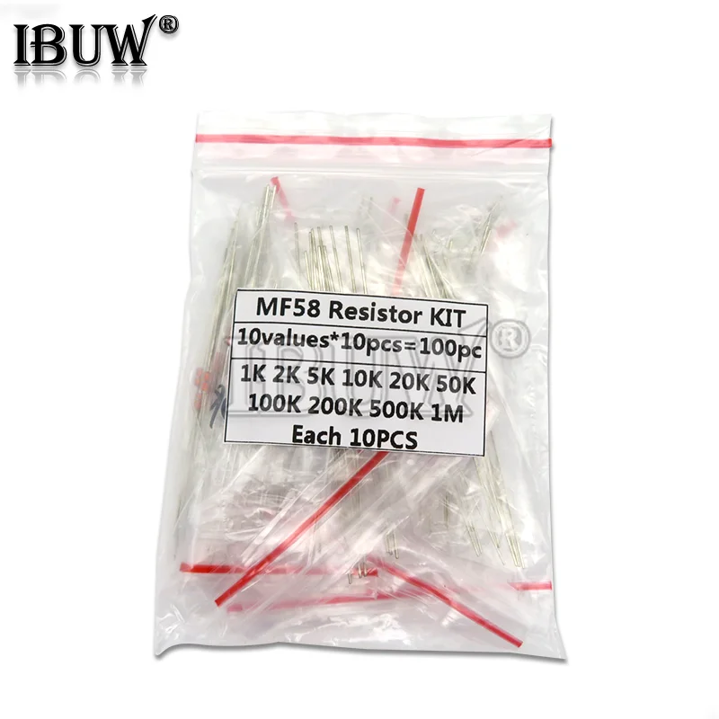 

100pcs=10value*10pcs NTC Thermistor Resistor Kit NTC-MF58 1K 2K 5K 10K 20K 50K 100K 200K 500K 1M +/-5% 3950B