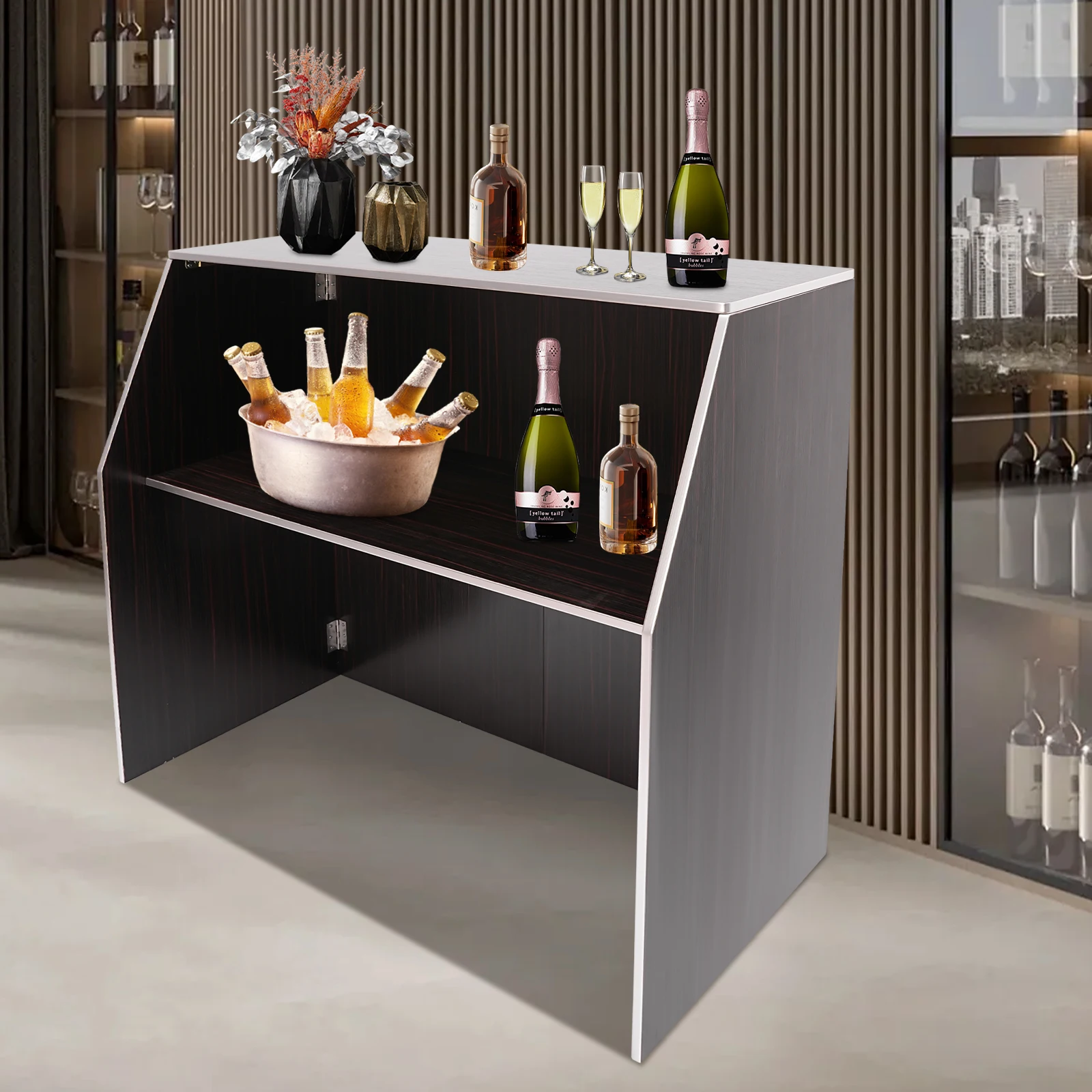 خزانة مشروبات قابلة للطي مكونة من 3 طبقات، خزانة تخزين لبار الأحداث المحمولة، خزانة بار محمولة #4