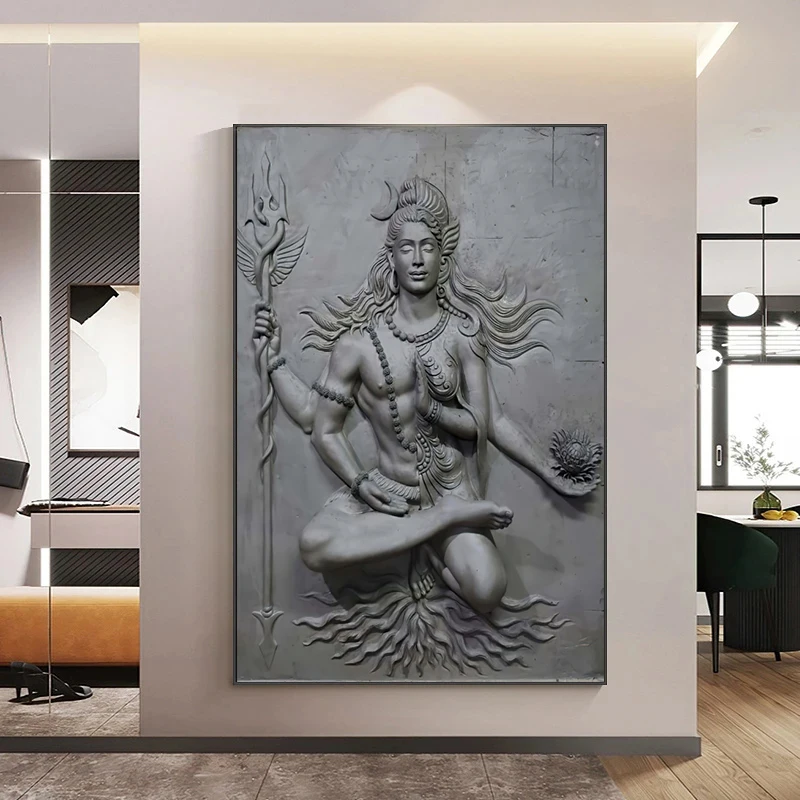 

Hindu Gods Lord Shiva Figure Sculpture Canvas Painting India Posters Prints Wall Art Pictures for Living Room Wall Decor Cuadros