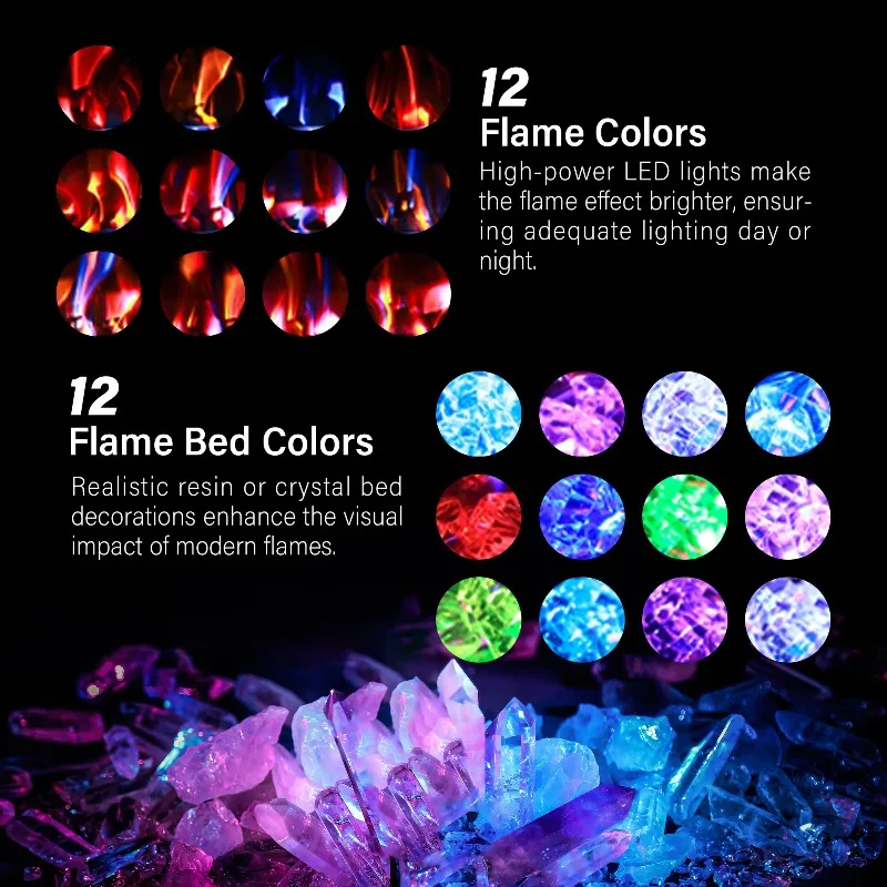 Modern Indoor Electric Fireplace TV Stand Heater Insert 3D Holographic Flame Effect Double Sided Wall Mount Metal Household