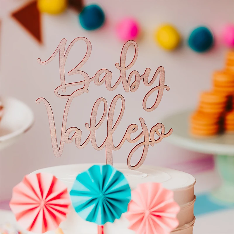

Personalized Baby Name Cake Topper Custom Welcome Baby Shower Decorations Calligraphy Birthday Boy or Girl Table Centerpiece