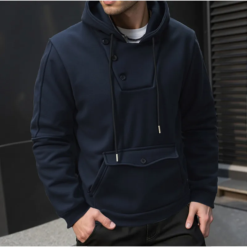 

Mens Hoodies Hoodie Men Button Pocket Design Hip-Hop Male Hoody Drawstring Casual Men Hooded Jacket H253