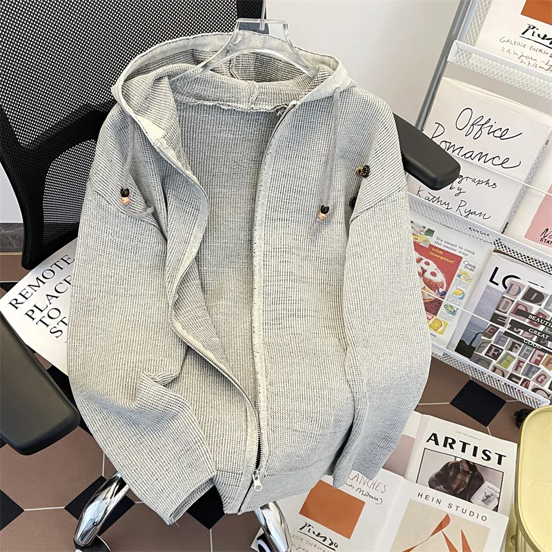 

Korean Sle Loose Men's Knitted Cardigan Hoodie Simple Casual High-End Lazy Trendy Brand Autumn Season Long Sve Coat