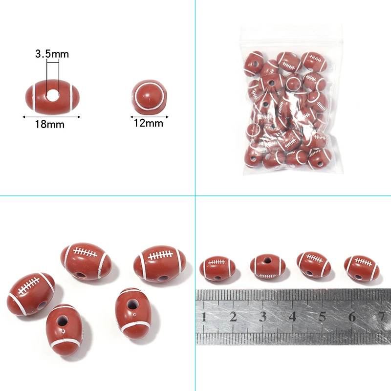 50 teile/los Sport Ball Acryl Perlen Großes Loch Lose Perlen Basketball Tennis Baseball Rugby Perlen Für DIY Schmuck Machen Armband – Detail 3