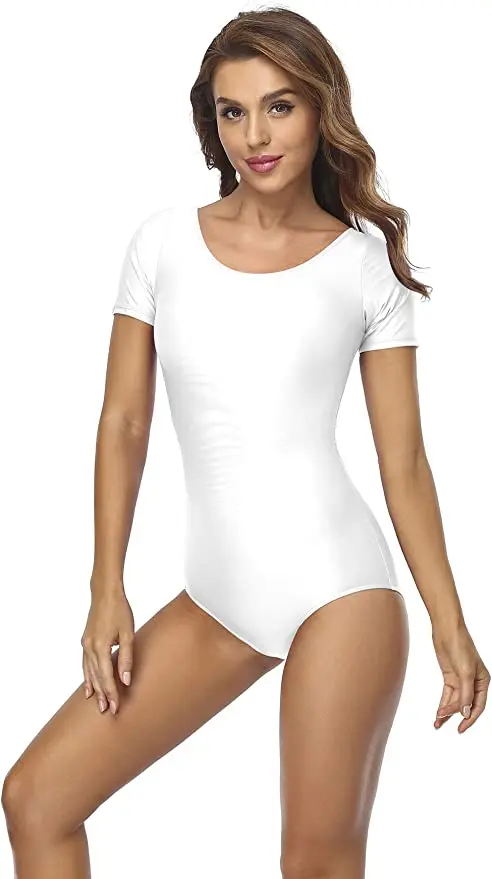 Speerise Vrouw Danskostuum Turnpakje Gymnastiek Spandex Yoga Ballerina Body Korte Mouw Ballet Danskleding Ronde Hals Volwassen