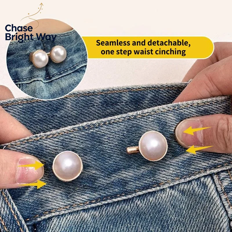 Fashion Adjustable Rhinestone Pearl Jeans Button Waist Buckle Easy Fit Reusable No Sew Pants Clasp for Skirt and Trousers