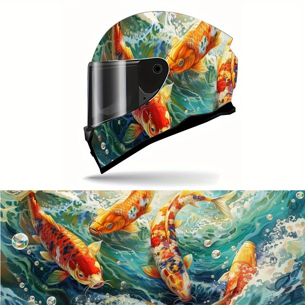 

Swimming colorful Japanese koi PVC Motorcycle Helmet Vinyl Wrap, Self-Adhesive Waterproof Sticker, Anti-Scratch Decorative Film