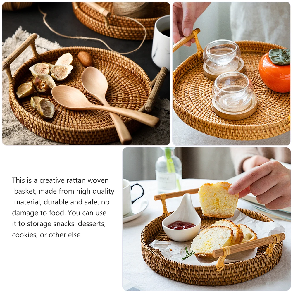

Rattan Storage Basket Large Capacity Durable Safe Food Grade Material Picnic Dessert Snack Home Party Wedding Wicker Portable