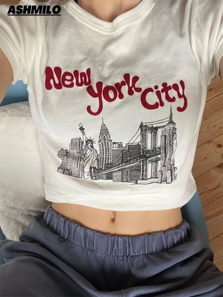 New York City T Shirts Fashion Women Crop Top Harajuku Streetwear Outfits Summer Sexy Party Femme Y2k Women Clothes