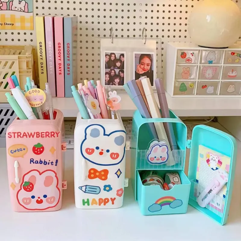 Organizador de escritorio de gran capacidad, organizador de bolígrafos de refrigerador, estante de almacenamiento Kawaii, Accesorios de escritorio