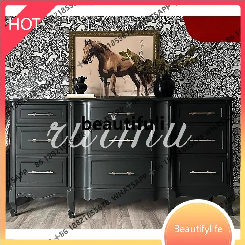 

D07 Medieval solid wood chest small apartment sundries storage cabinet American simple wall side cabinet