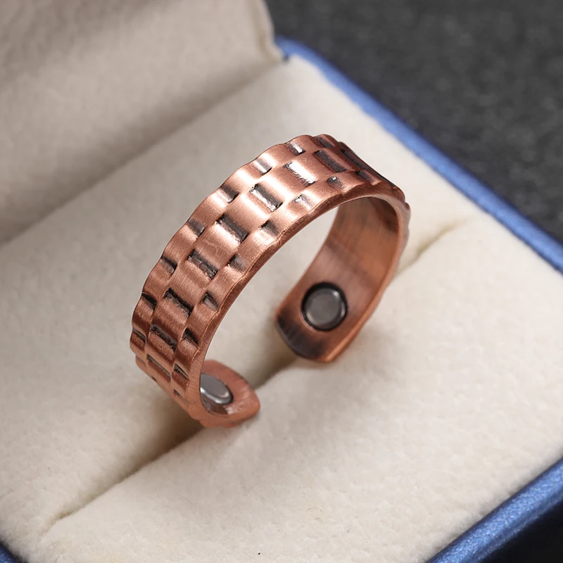 Vintage Watch with Chain Textured Copper Opening Magnetic Therapy Ring Ring Men Women Jewelry Accessories