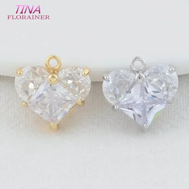 12MM 14MM 14K Gold Color Brass with Zircon Heart Charms Pendants Necklace Earrings Jewelry Making Supplies Accessories
