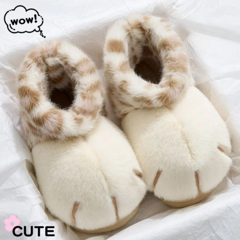

Милые хлопковые тапочки с кошачьими лапками для женщин, зимние домашние плюшевые теплые парные тапочки на флисовой подкладке, мягкая домашняя обувь с защитой от скольжения, уютные для дома