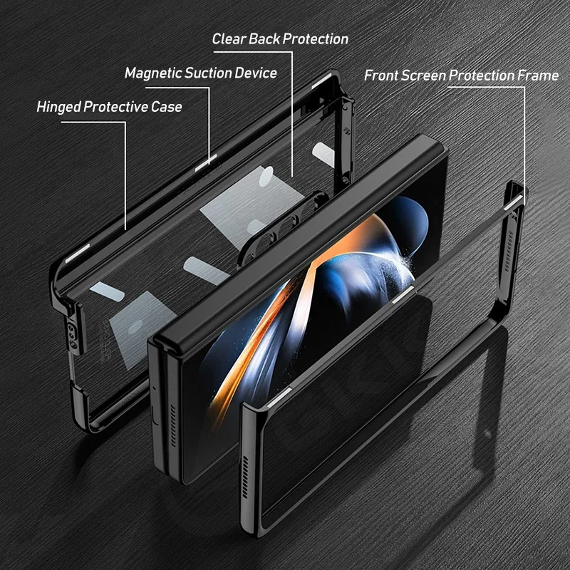 

Magnetic Hinge Plating Transparent Case For Samsung Galaxy Z Fold 4 Luxury Clear Frame Plastic Hard Case For Galaxy Z Fold4 Case