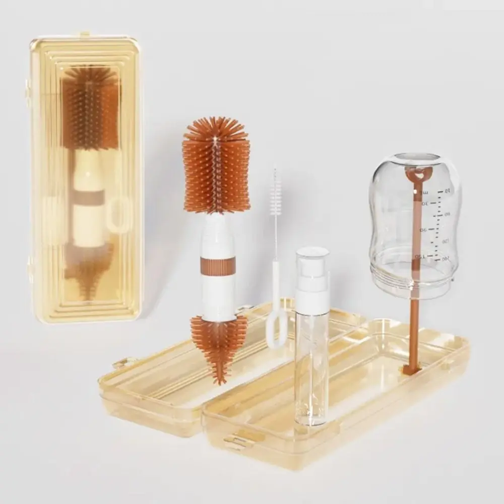 

Silicone Bottle Cleaning Brush Set with Storage Box 360 Degree Rotating Baby Nipple Brush Kit Bottle Rinse Straw Brush