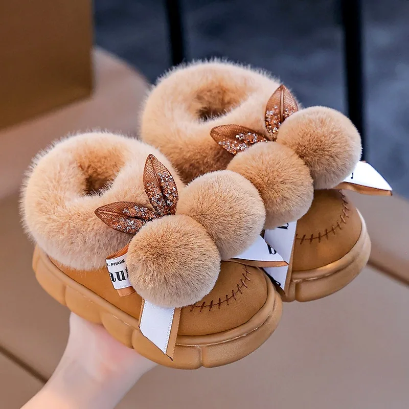 

Kids Cute Plush Shoes Winter New Soft Girls Fashion Indoor Cotton Shoes Warmth Hairball Children Causal Outdoor Thermal Shoes