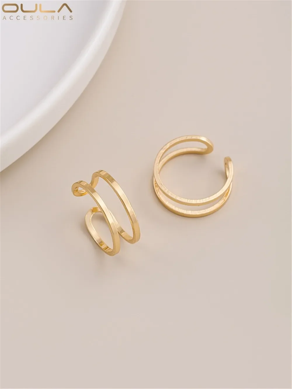 

14K Gold-Color Plated Flower Fried Dough Twists Double Strand Copper Wire Ring Hand Beaded Winding DIY Fashion Accessory