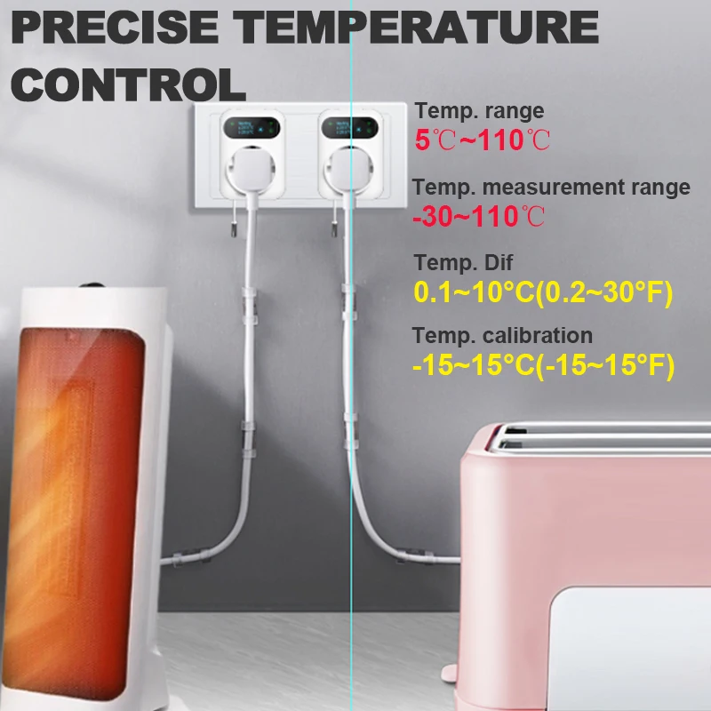 Termostato de enchufe WiFi inteligente, ventilador de Caldera, incubadora de enchufe, controlador de temperatura inalámbrico Tuya, calefacción y