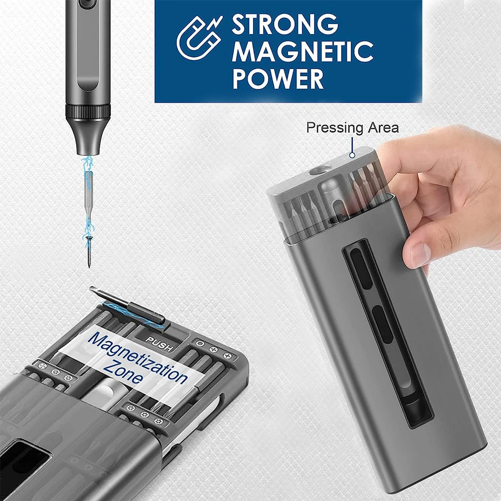 Imagem -03 - Chave de Fenda Elétrica Conjunto de Precisão Chave de Fenda sem Fio Magnética Tipo-c Carregamento Rápido Led Iluminação Kit de Ferramentas Elétricas 17 52 em