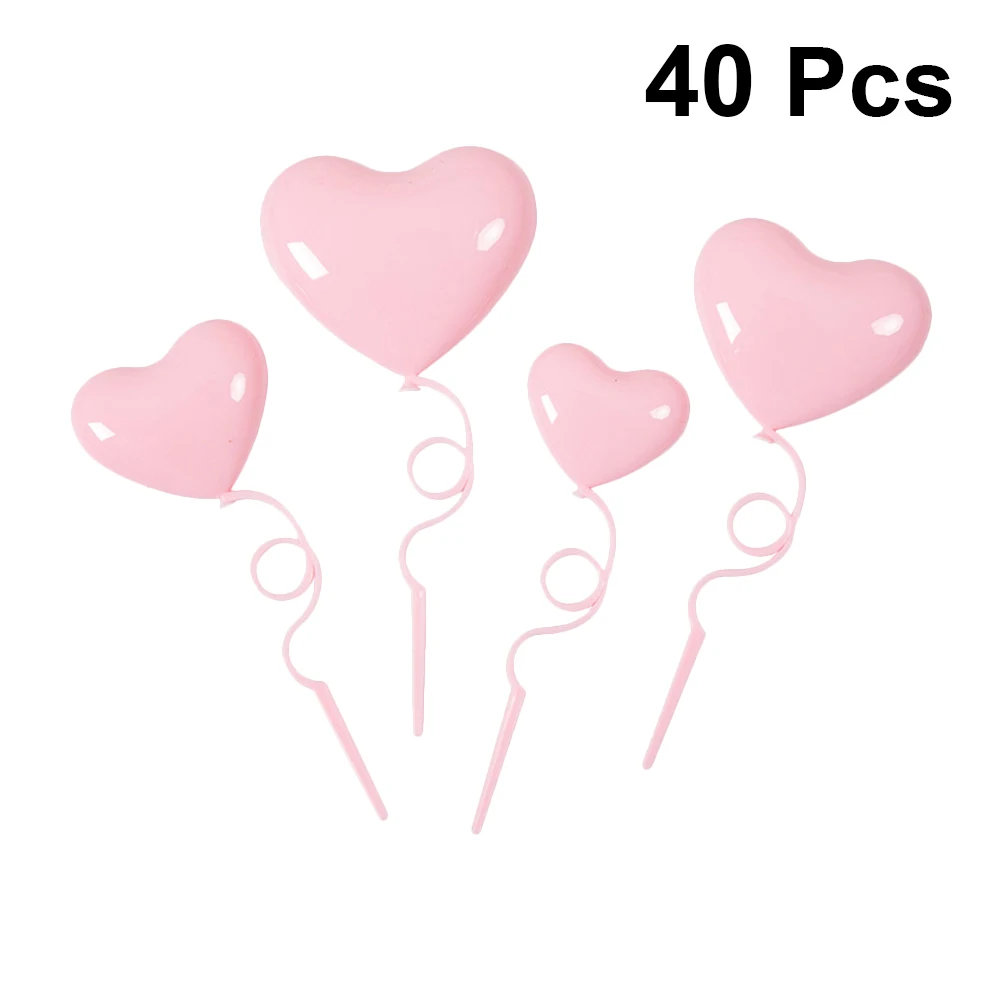 

40 Pcs Love Balloon Card Insert Decoration Birthday Cake Topper Heart-shaped Cupcake Toppers Picks Mini Valentines Decorations