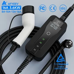 AFYEEV 3.6KW 16A Type2 IEC62196-2 EV Charger Portable Type1 SAE J1772 Electric Car Charger GBT EVSE Charging Cable EU Plug