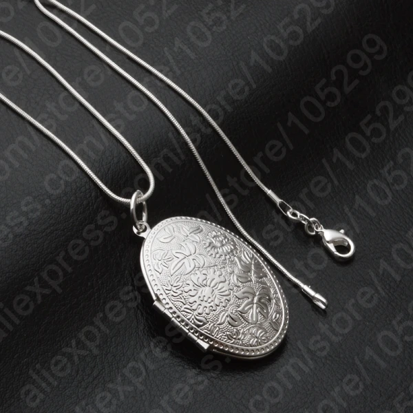 Vintage Photo Locket Necklace 925 Silver Color Jewelry Pendant with Necklace Chain Women Gift