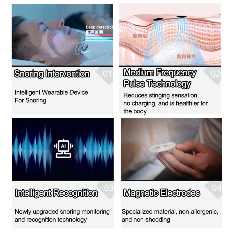 Resoxy Intelligent Anti-Snoring Chin Snoring Device Adults Sleep Monitor Medium Frequency Pulse Intervene For Apple Android App