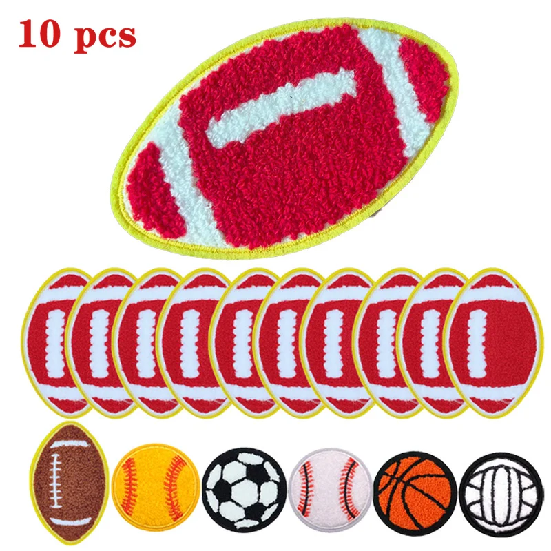10 pcs Sport Patches Soccer Iron On Chenille Embroidered Patch Basketball Football Patch for jackets