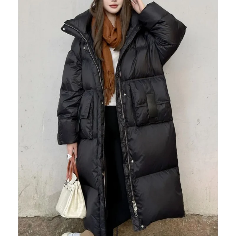 Puffer Coats Down Jacket Female Fall and Winter White Duck Down in The Long Coat Loose Thickened Knee Warm Coat Tide