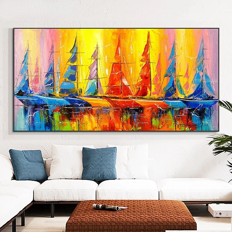 

Abstract Colorful Sail Boat Painting on Canvas, Poster and Print, Wall Art for Living Room, No Frame, Modern