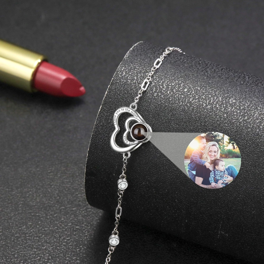 

Подвеска с двойным сердцем, браслет с фотографией на заказ для женщин, проекционная фотография, серебряная цепочка 925, подарок на день рождения, Рождество, романтические украшения
