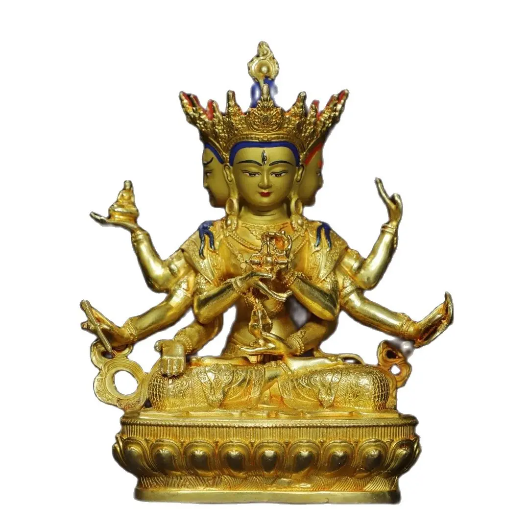 Home Worship Religious Bronze Gilded Gold Painted [Respectful Buddha Mother] Buddha Statue Size: Height 20cm, Width 13cm, Thickn