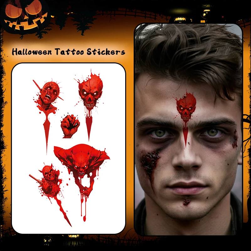 

Bloody Demon and Skeleton, 1Pc Halloween Horror Makeup, Temporary Tattoo Stickers, For Parties and Halloween Role-playing.