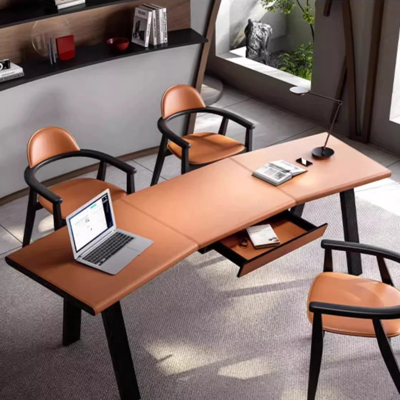 

Итальянский минималистичный кожаный стол-вертушка для компьютера, офисный стол, рабочая станция, письменный стол