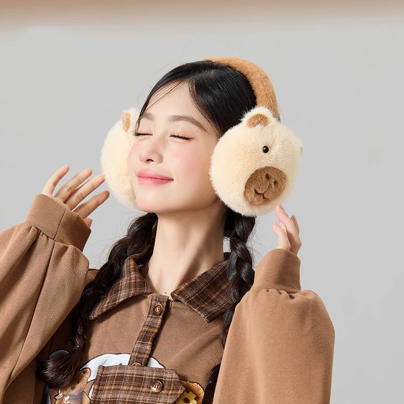 Bonito de pelúcia capivara earmuffs mais quente dobrável capa de orelha para mulheres inverno quente earflaps ao ar livre proteção contra frio orelha-muffs