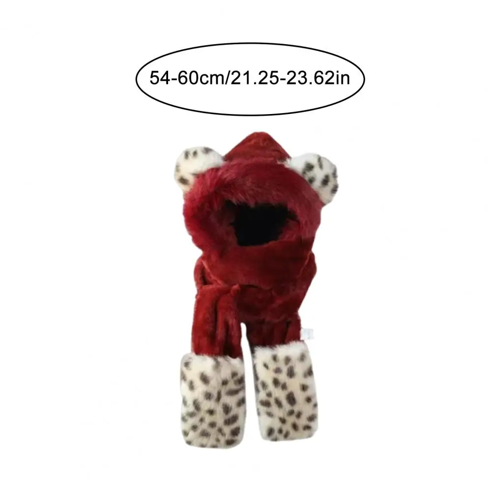 3 في 1 الشتاء وشاح قبعة محبوك أغطية الرأس الدافئة مطاطا النمر نمط الحرارية قبعة الخريف الشتاء في الهواء الطلق قفازات ركوب الخيل وشاح قبعة