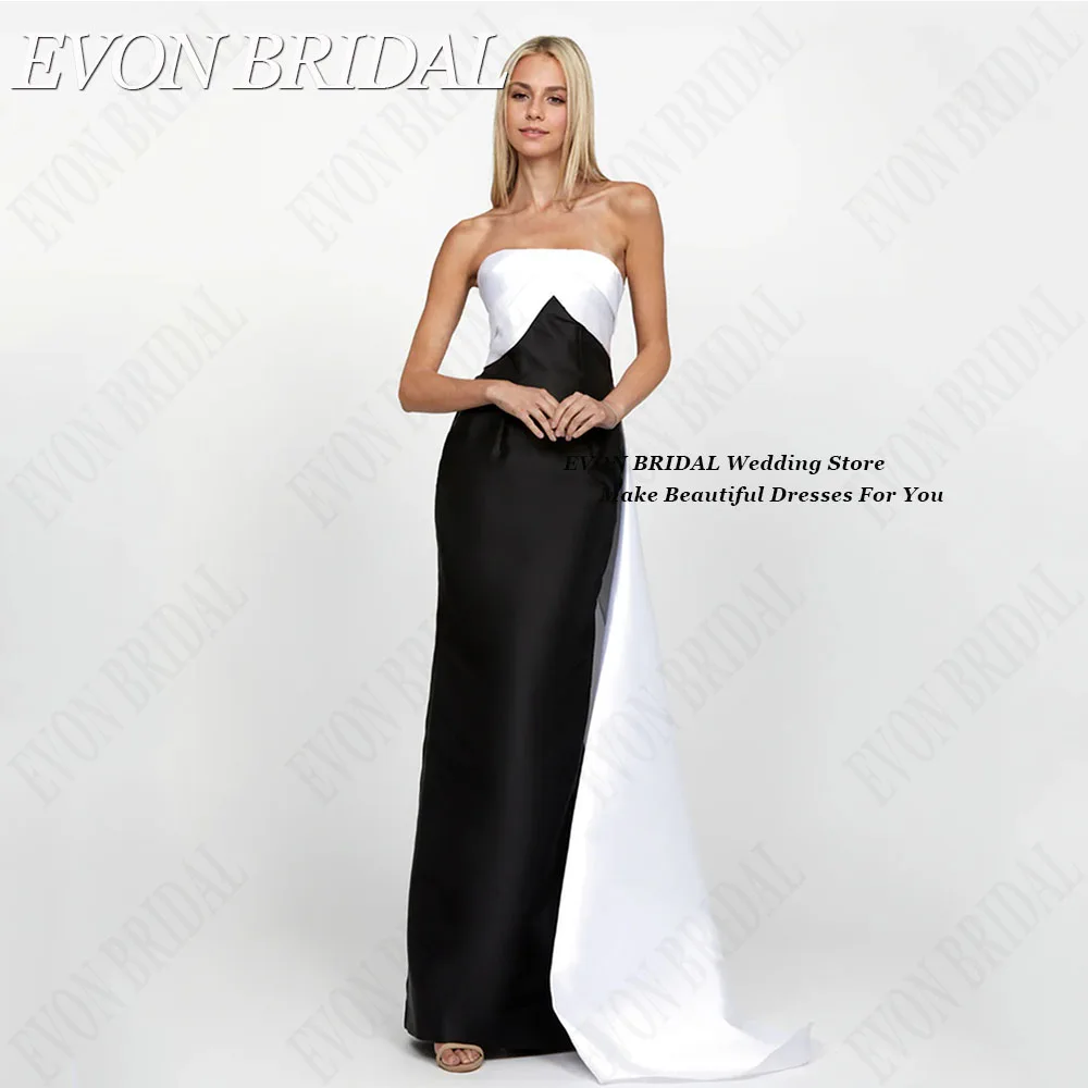 EVON BRIDAL Black With White Celebrity Dresses Mermaid Sweep Train Vestidos De Ocasião Sleeveless Contrast Color Evening Gowns