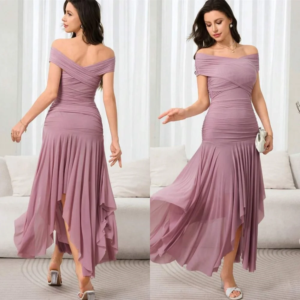 

Customized Mermaid Simple Purple Chiffon Evening Dress Exquisite Off The Shoulder Sleeveless Homecoming Dress Party Dr