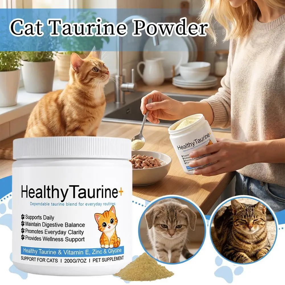 Taurine Powder For Cats 200g Vitamin E Mix With Pet Food Maintain Digestive Balance Daily Feline Wellness Nutrition Supplement