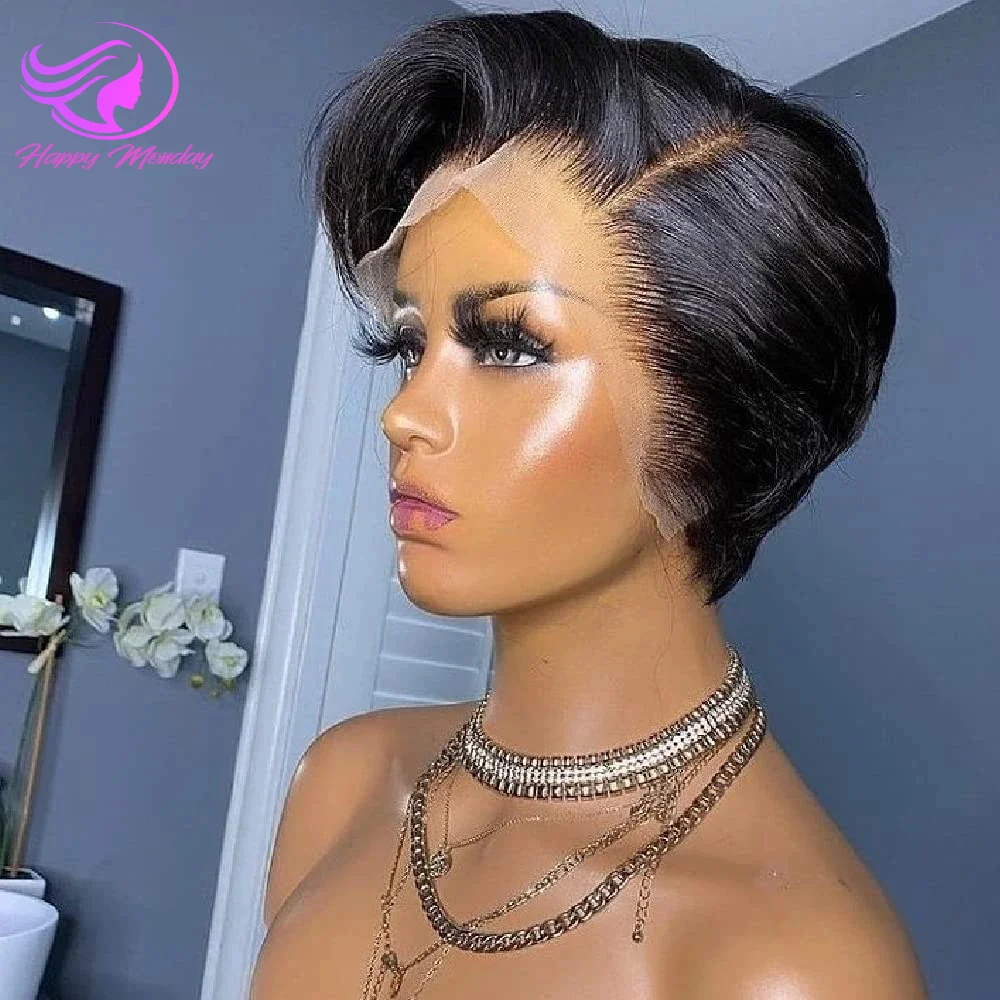 Peruka z krótkim bobem Pixie Cut Straight 13x4 Transparent Lace Front Human Hair Wig 180 Density Brazilian Pre Plucked Lace Frontal Wig