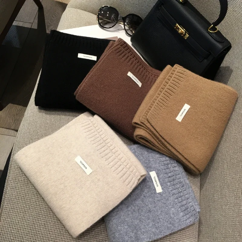 

High Quality 100% Wool Scarf Women Pure Wool Simple Design Muffler Men Winter Versatile Solid Shawl Student Couple Warm Shawl ﻿