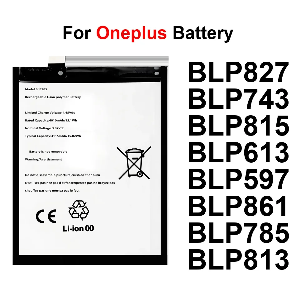 

Аккумулятор для мобильного телефона, долговечный, BLP813 BLP743 BLP785, 2250-5000 мАч, для Oneplus 7T 2 3 9 One Nord N10 N100 z 2 Plus 5G Pro 2012 2015